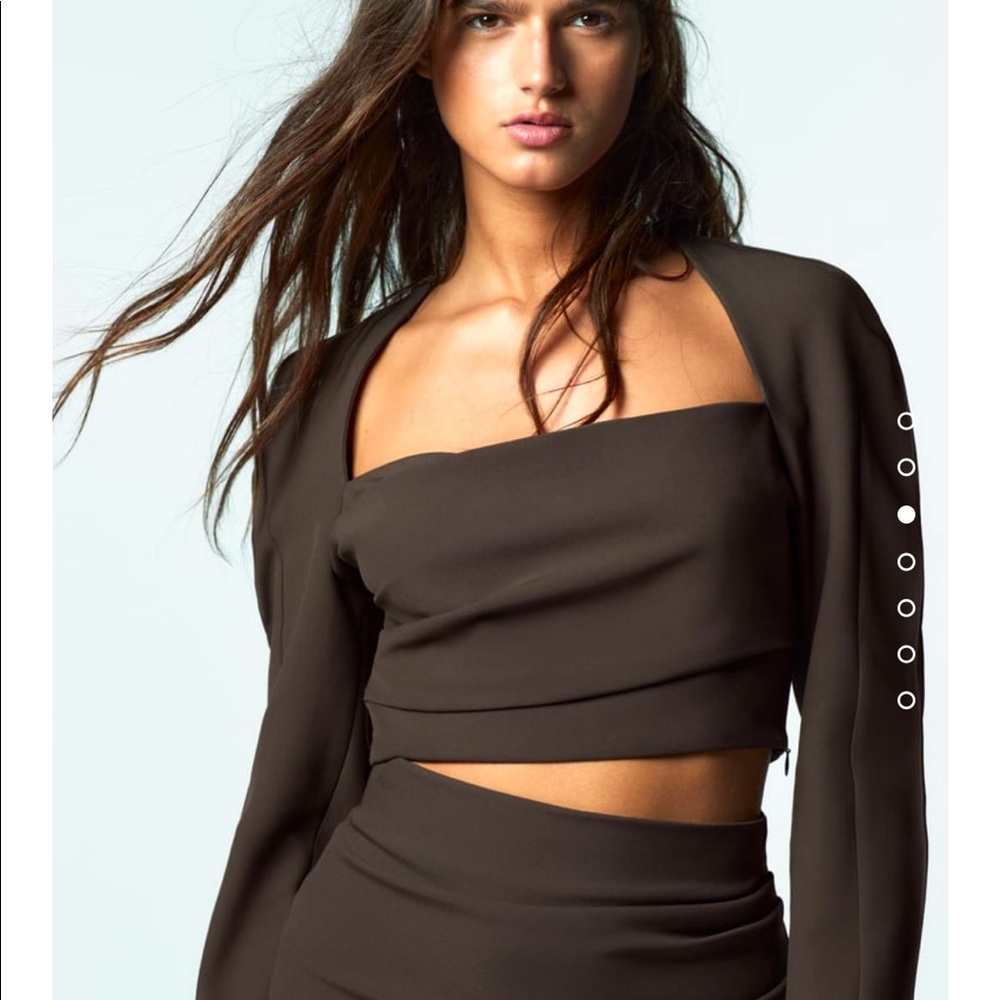 Zara draped top, structured brown crop top NWT S